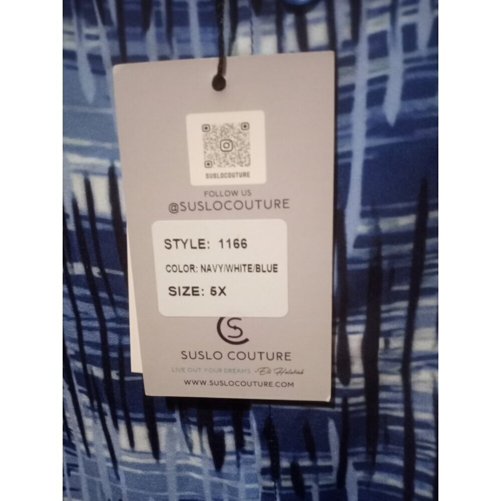 Suslo Couture Men’s Blue Geometric Short Sleeve Dress Button Shirt 5XL Brand New - Picture 2 of 15